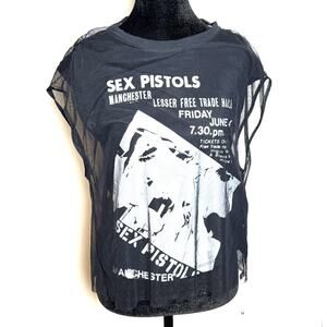 PILCRO BY ANTHROPOLOGIE Sex Pistols Graphic Band Tulle T-Shirt Black Sz XS NWOT